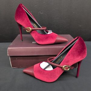 Big Tree Pointed Toe Suede Single Strap Stiletto High Heel Pumps CN 38 Burgundy